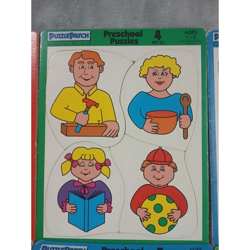 Vtg PuzzlePatch Preschool Puzzles Set of 6 Ages 1-3 Cardboard 1992 Made in‎ USA